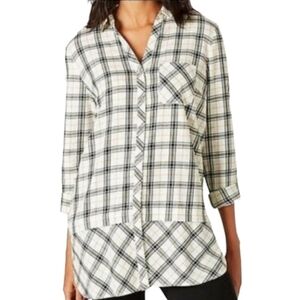 J Jill White Plaid Layered Hem Long Sleeve Button Down Shirt Plus Size 3X Cotton